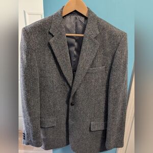 Men's Gray Harris Tweed Sport Coat Blazer Leather Buttons 42R